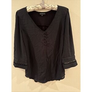 FORTUNE + IVY Stitch Fix Top Peasant Popover Bell Sleeve Blouse Top Black XS NEW